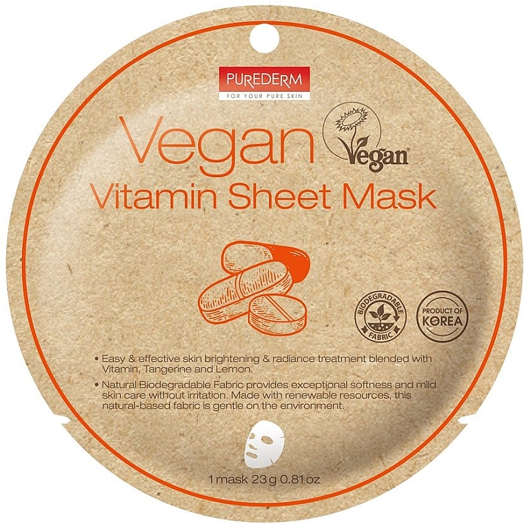 Маска тканинна з вітамінами - Purederm Vegan Sheet Mask Vitamin — фото N1