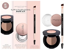 Духи, Парфюмерия, косметика Набор для бровей - Anastasia Beverly Hills Fluffy & Fuller-Looking Brow Kit Dark Brown (powd/1.6g + wax/2.5ml + brush/1pcs)