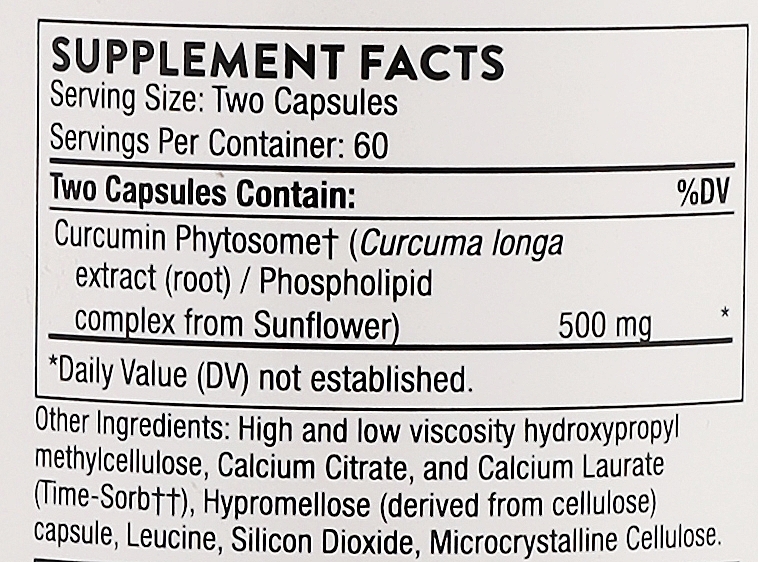 Дієтична добавка "Фітосома куркуміну" 500 мг, капсули - Thorne Research Curcumin Phytosome 500 mg — фото N3