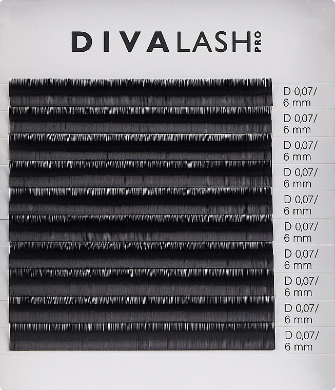 Вії для нарощування D 0.07 (6 мм), 10 ліній - Divalashpro — фото N1
