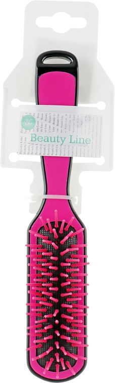 Прямоугольная расческа для укладки, черно-розовая - Beauty Line — фото N1
