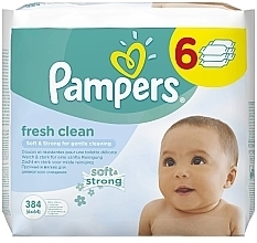 Дитячі вологі серветки, 6 х 64 шт. - Pampers Fresh Clean Wipes — фото N1