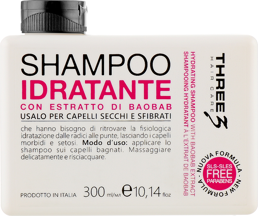 Зволожувальний шампунь з екстрактом баобаба - Faipa Roma Three Hair Care Idratante Shampoo