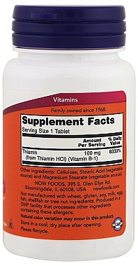 Вітамін В1 "Тіамін", 100 мг - Now Foods Vitamin B1 Tiamin — фото N2