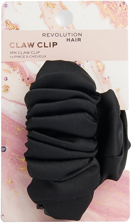 Атласный зажим для волос с рюшами, черный - Revolution Haircare Ruched Satin Claw Clip Black — фото N2