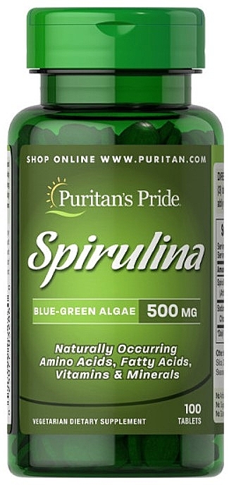 Харчова добавка "Спіруліна" - Puritan's Pride Spirulina 500 Mg — фото N1
