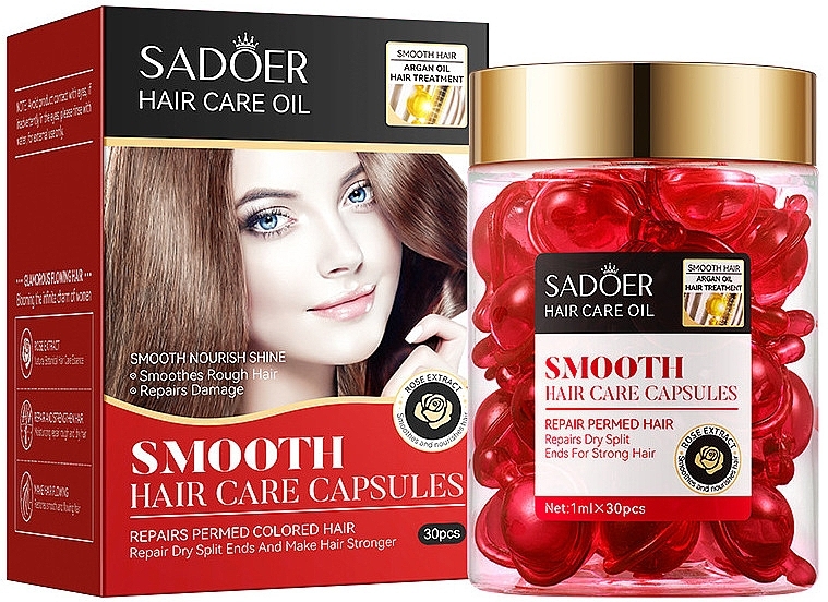 Капсули для гладкості волосся з аргановою олією і трояндою - Sadoer Smooth Hair Care Capsules — фото N1