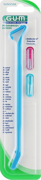 Держатель для межзубных ершиков с двумя ершиками, синий - Sunstar Gum Proxabrush Classic Interdental Handle — фото N1