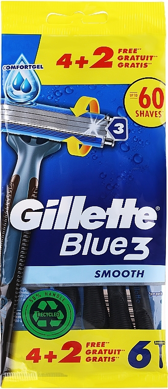 Набор одноразовых станков для бритья, 4+2шт - Gillette Blue 3 Smooth — фото N1