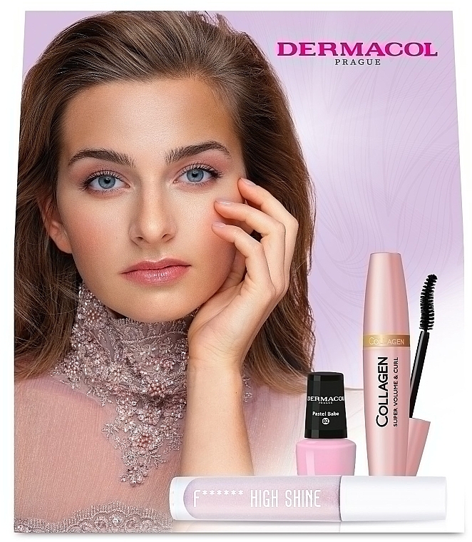 Набір - Dermacol Collagen Set (mascara/12ml + lipgloss/4ml + n/polish/5ml) — фото N1