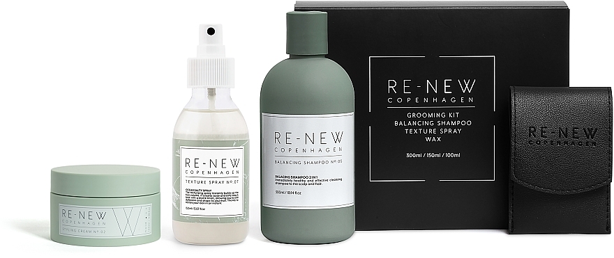 Набір, 4 продукти - Re-New Copenhagen Essential Grooming Kit (Balancing Shampoo №05 + Texture Spray №07 + Styling Cream №02) — фото N1