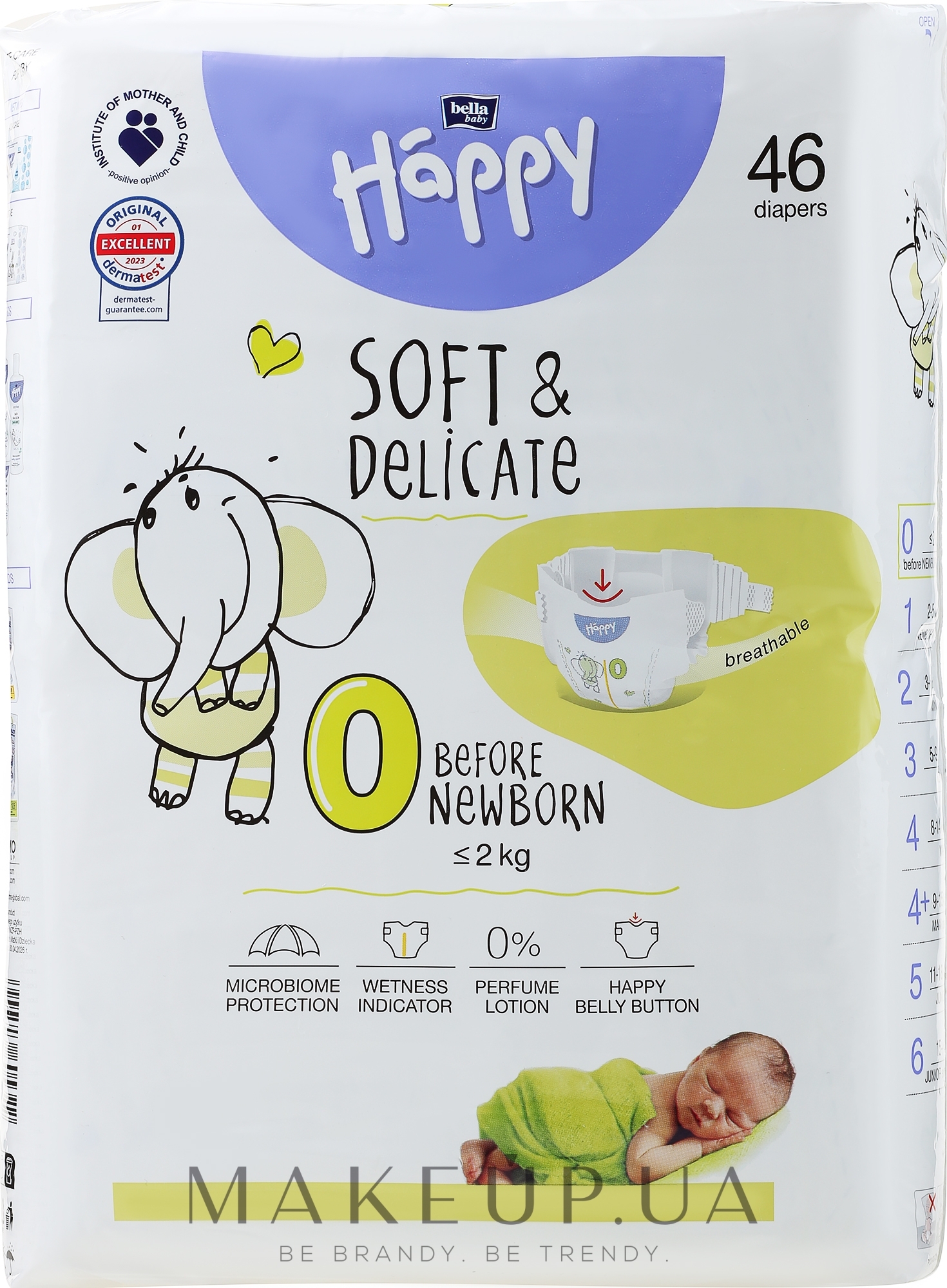 Детские подгузники 0-2 кг, размер 0, 46 шт - Bella Baby Happy — фото 46шт
