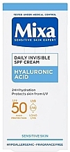 Щоденний зовложувальний крем - Mixa Hyaluronic Acid Daily Invisible SPF50 Cream — фото N3