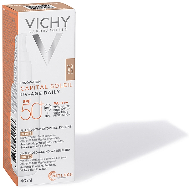 Солнцезащитный невесомый флюид против признаков фотостарения кожи лица с универсальным тонирующим пигментом, SPF 50+ - Vichy Capital Soleil UV-Age Daily — фото N3
