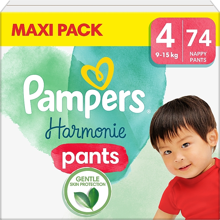 Підгузки-трусики Harmonie Nappy Pants, розмір 4 (9-15 кг), 74 шт. - Pampers — фото N1