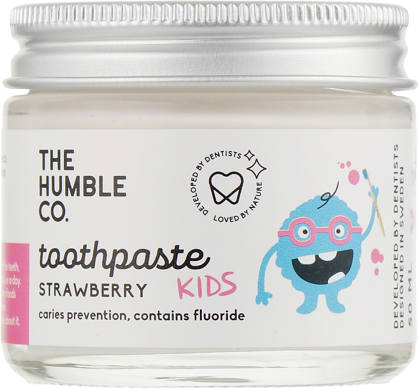 Детская зубная паста реминерализующая в стеклянной банке «Клубника» - The Humble Co. Kids Strawberry Toothpaste 
