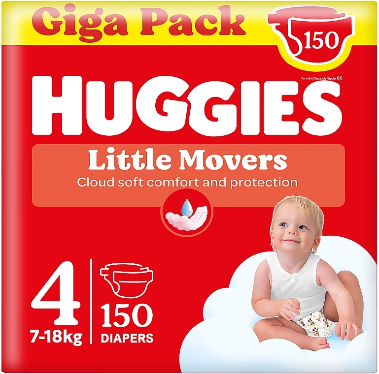 Подгузники Little Movers, 4 (7-18 кг), 150 шт - Huggies Giga Pack — фото N1