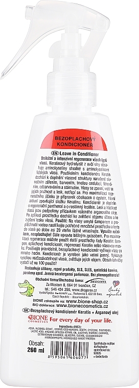 Несмываемый кондиционер для волос - Bione Cosmetics Keratin + Argan Oil Leave-in Conditioner With Panthenol — фото N2