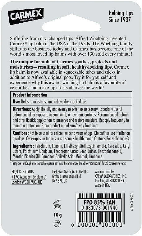 Бальзам для губ "М'ята", у тюбику SPF15 - Carmex Lip Balm — фото N3