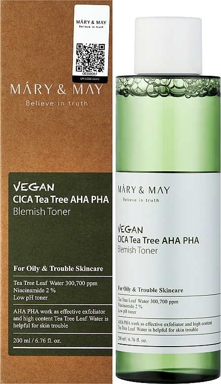Тонер с центеллой азиатской и чайным деревом - Mary & May Vegan Cica Tea Tree AHA PHA Toner — фото N2