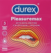 Духи, Парфюмерия, косметика Презервативы латексные с силиконовой смазкой с ребрами и точками, 3 шт - Durex Pleasuremax