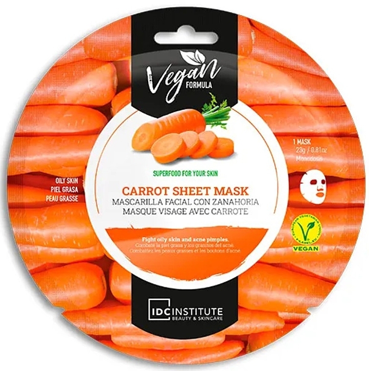 Маска для жирної шкіри обличчя - IDC Institute Carrot Sheet Mask — фото N1