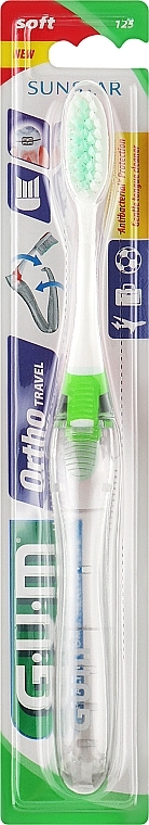 Дорожня зубна щітка, м'яка, зелена - G.U.M Orthodontic Travel Toothbrush — фото N1