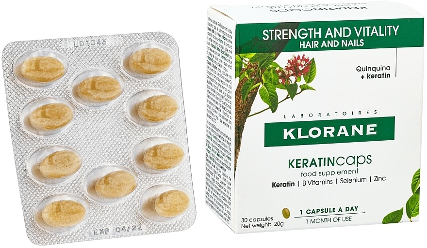 Харчова добавка для волосся й нігтів - Klorane Keratin Caps Suplement Dietary Hair & Nails — фото N1