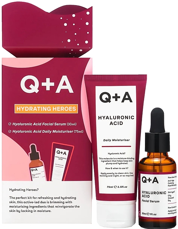 УЦЕНКА Набор для увлажнения кожи лица - Q+A Hydrating Heroes Gift Set (f/ser/30ml+f/cr/75ml) * — фото N1