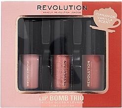 Духи, Парфюмерия, косметика Набор - Makeup Revolution Lip Bomb Trio (lip/gloss/2x1.8ml + lipstick/1.8ml)