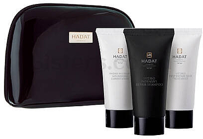 Набір "Для відновлення волосся" - Hadat Cosmetics Hydro Repair Hair Set (shm/70ml + cond/70ml + mask/70ml + bag) — фото N1