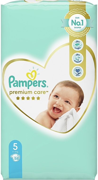 Підгузки Pampers Premium Care Розмір 5 (Junior), 11-16 кг, 58 штук - Pampers — фото N2