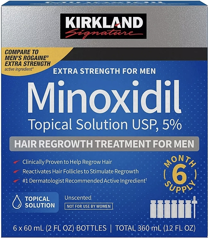 Лосьон для роста волос и бороды Миноксидил 5% - Kirkland Signature Minoxidil 5% Extra Strength For Men Hair Regrowth Treatment — фото N2