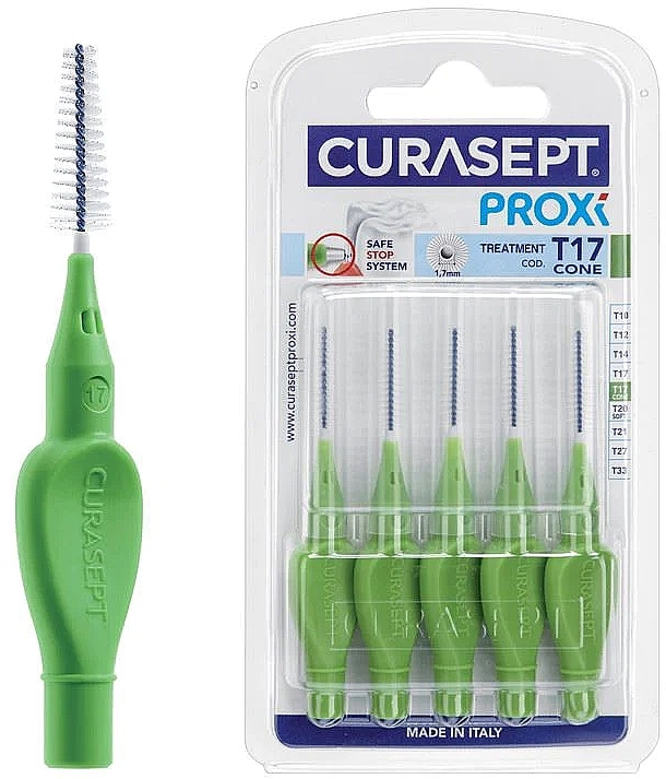 Межзубные ершики 1.7 мм, 5 шт., зеленые - Curaprox Curasept Proxi Treatment T17 Cone Green — фото N1