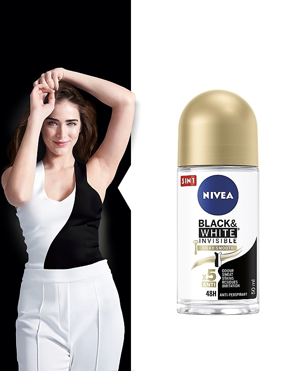 Дезодорант кульковий антиперспірант "Ніжність шовку" - NIVEA Black & White Invisible Silky Smooth Deodorant Roll-on — фото N3