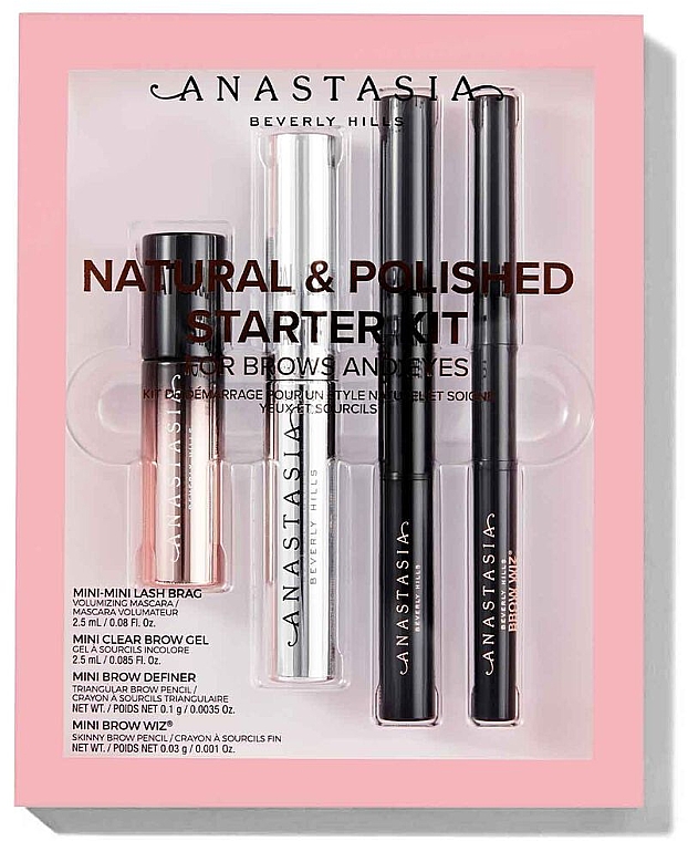Набор - Anastasia Beverly Hills Natural&Polished Starter Kit Medium Brown (masc/2.5ml + brow/gel/2.5ml + pencil/0.1g + pencil/0.03g) — фото N1