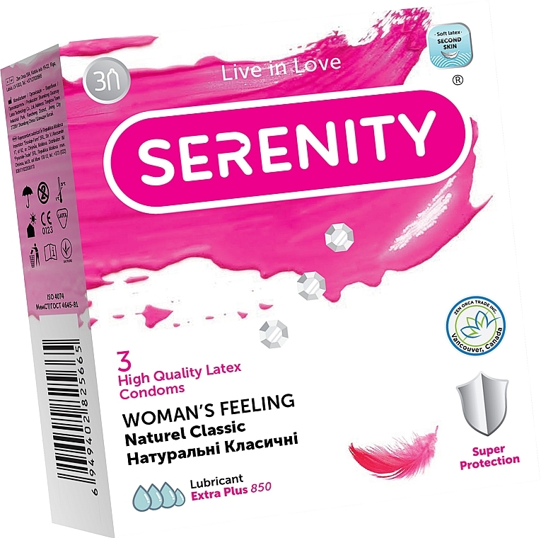 Презервативы натуральные классические, 3шт - Serenity Woman`s Feeling Naturee Classic — фото N1