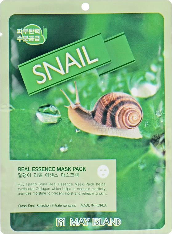 Тканевая маска для лица с муцином улитки - May Island Real Essence Snail Mask Pack