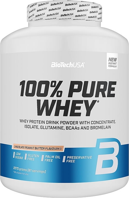 Протеїн "Шоколадно-арахісове масло" - BioTech 100% Pure Whey Chocolate Peanut Butter — фото N3