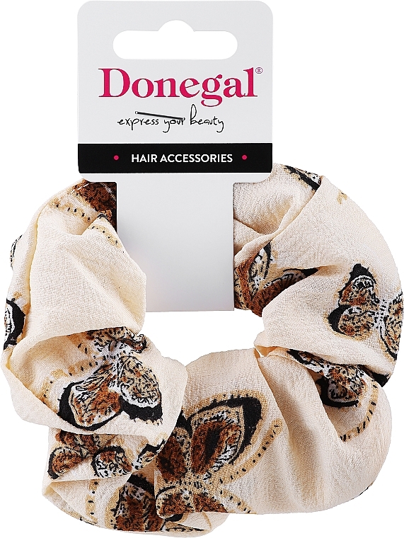 Резинка для волосся, FA-5647, жовта з коричневими метеликами - Donegal — фото N1