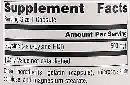 Диетическая добавка "L-Lysine" 500 мг, капсулы - Source Naturals L-Lysine 500mg — фото N3