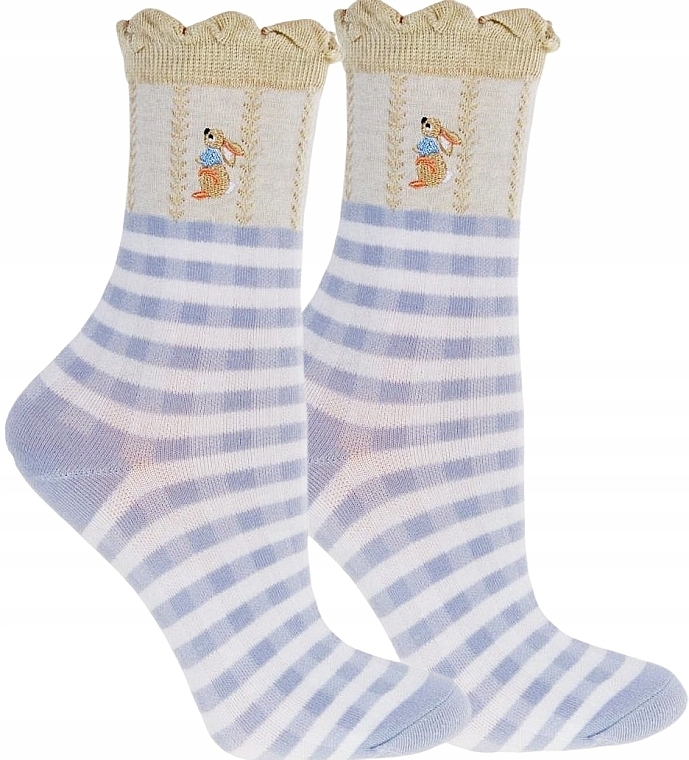 Шкарпетки жіночі довгі з малюнком, блакитні у смужку - Moraj — фото N2