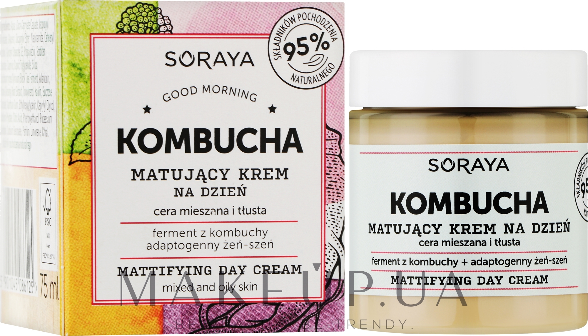 Матувальний денний крем для комбінованої та жирної шкіри - Soraya Kombucha Mattifying Day Cream — фото 75ml