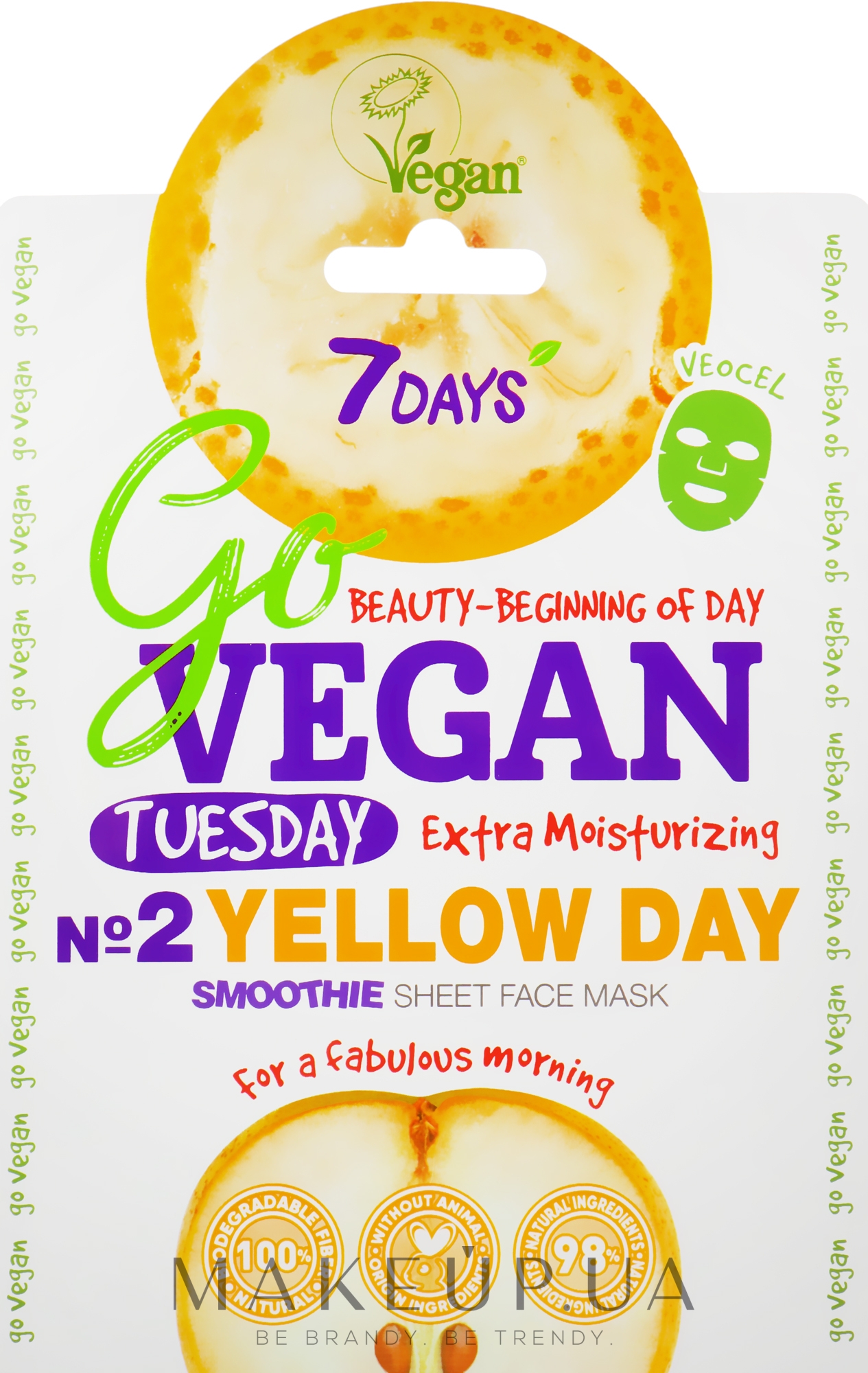 Тканинна маска для обличчя "Для доброго раночку" - 7 Days Go Vegan Tuesday Yellow Day — фото 25g