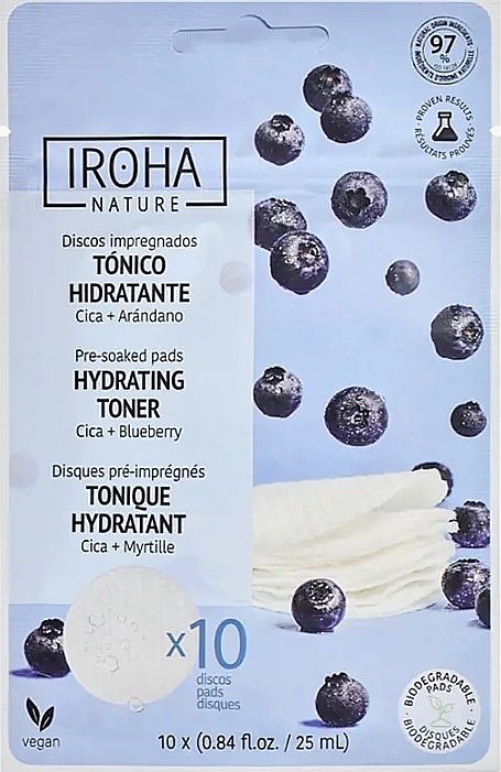 Увлажняющие тонерные подушечки для лица с цикой и черникой - Iroha Nature Hydrating Toner Pre-soaked Pads — фото N1