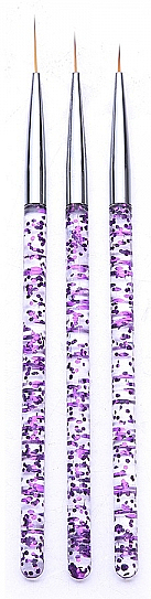 Набір пензлів для дизайну нігтів, 3 шт., фіолетові - Deni Carte — фото N1