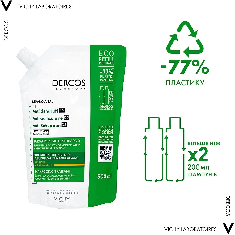 Шампунь от перхоти для сухих волос - Vichy Dercos Anti-Pelliculaire Anti-Dandruff Shampooing (сменный блок) — фото N3