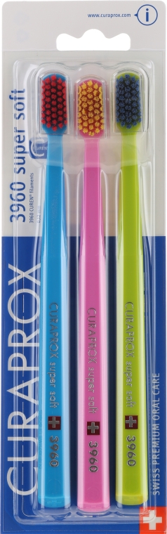 Набор зубных щеток "Super Soft", голубая + розовая + зеленая - Curaprox — фото N1