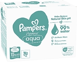 Детские влажные салфетки, 15x48 шт. - Pampers Harmonie Aqua Baby Wipes — фото N3