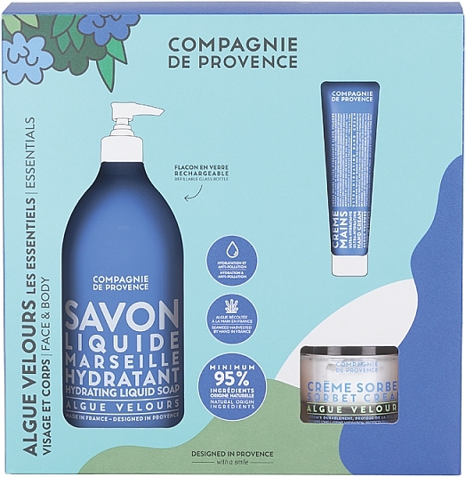 Набор - Compagnie De Provence Algue Velours Ultra-Hydrating Essentials Set (soap/495ml + f/cr/50ml + h/cr/30ml) — фото N1